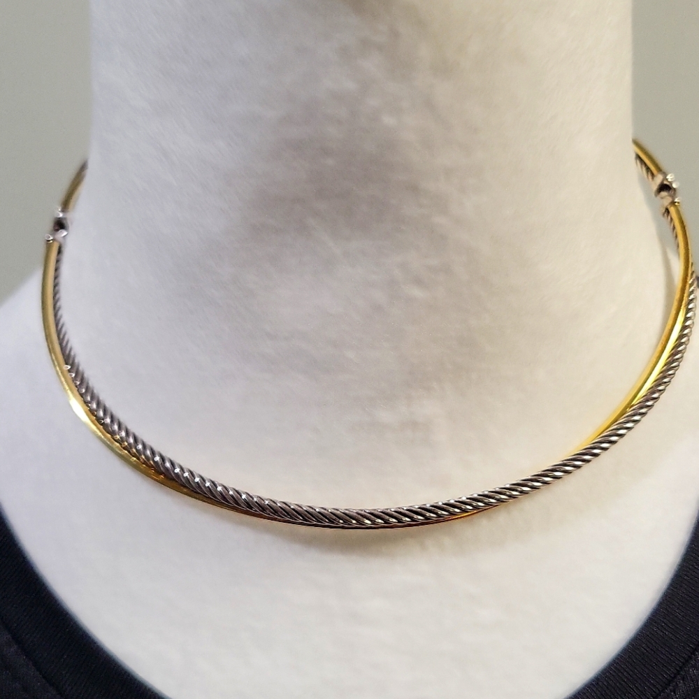 David Yurman 18K Yellow Gold And Stetling Crossover Cable Choker Necklace